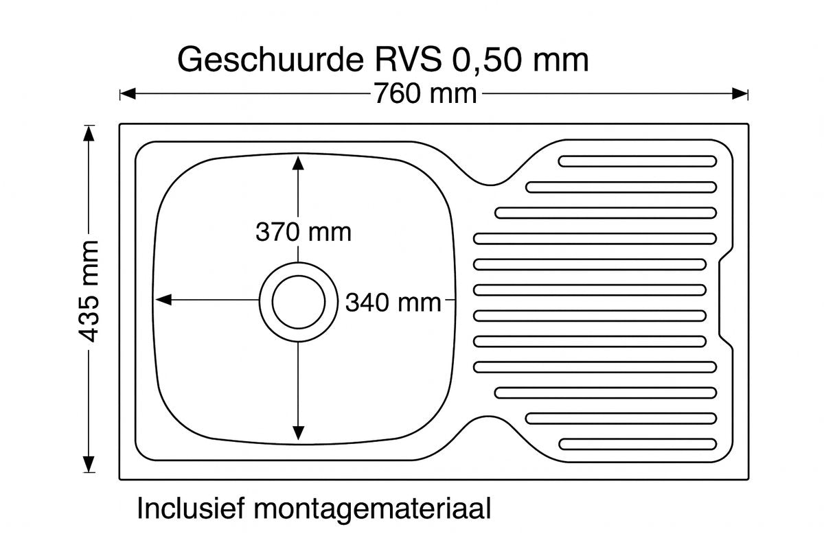 Spoelbak keuken 43,5 x 86 or 76 cm – Met Druiprek – Keuken spoelbak – Links/Rechts Monteerbaar