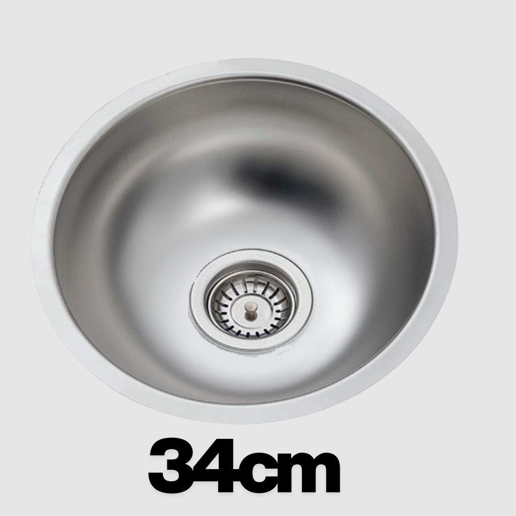 Spoelbak keuken Ronde RVS 34cm – onderbouw Keukenwasbak – Roestvrij Staal – Inclusief Montagemateriaal