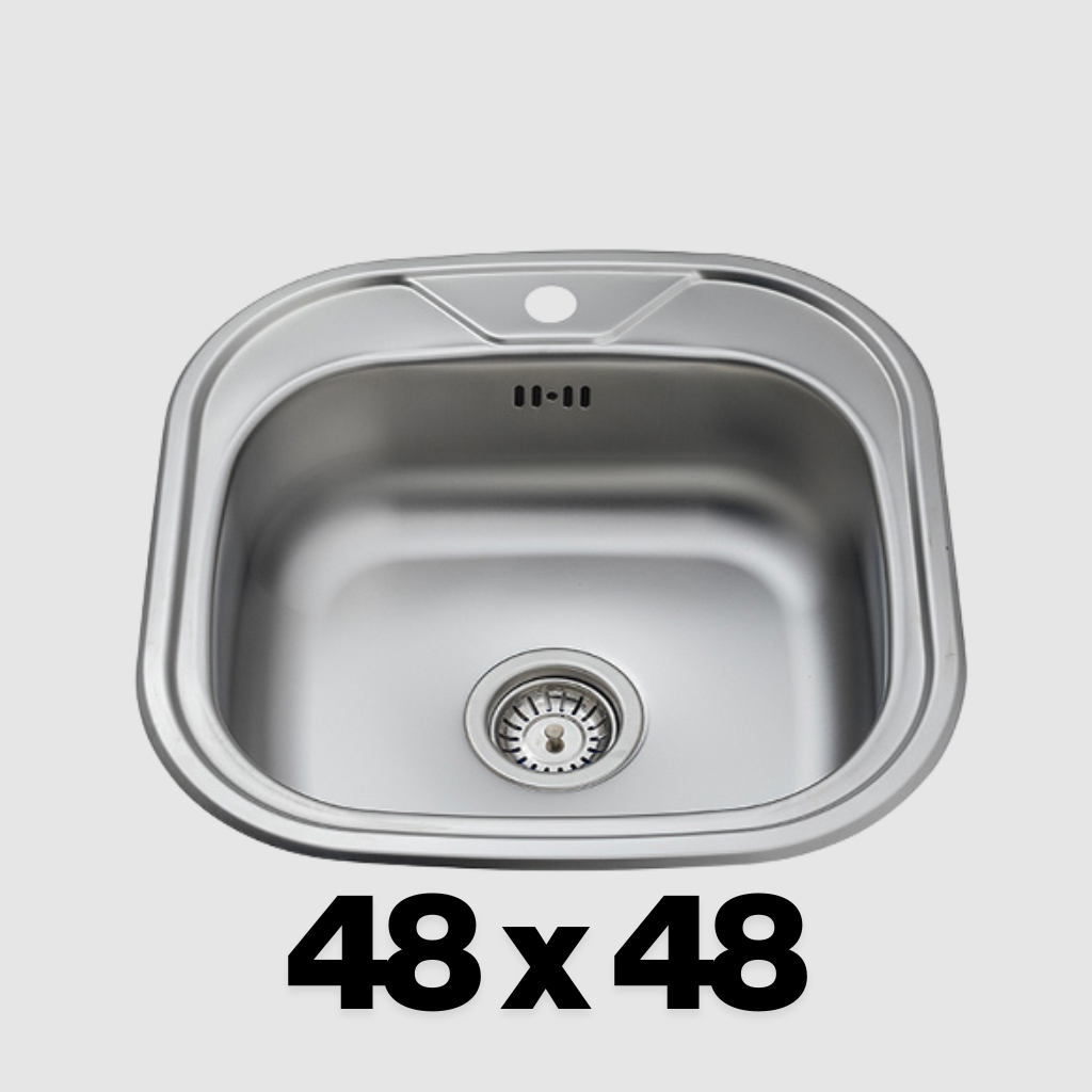 spoelbak keuken RSV 48 x 48 cm – Vierkante Spoelbak – Opbouw / Onderbouw / Inleg – Compleet met Afvoerset RSV 304