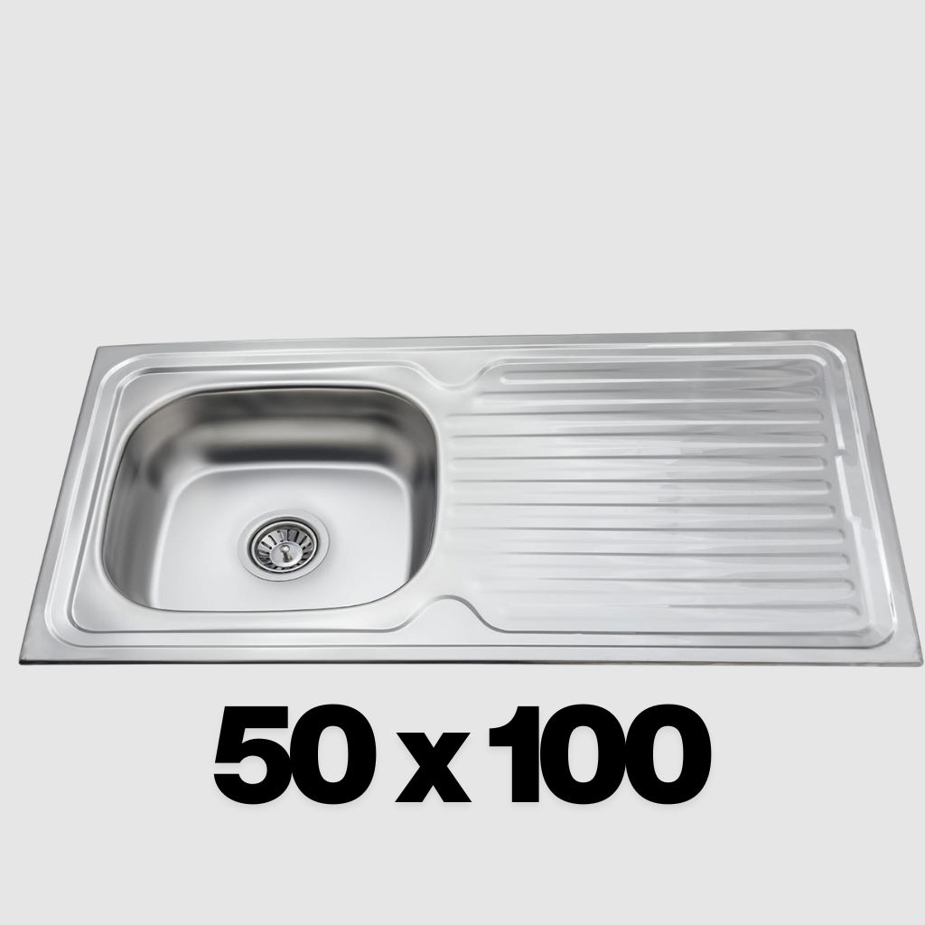 spoelbak keuken RVS 50x100 cm – Inbouw | Opbouw | Inleg – Met Afdruiprek – Complete Montage Set – Doe-Het-Zelf