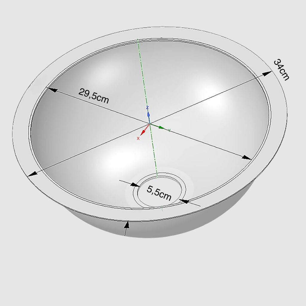 Spoelbak keuken Ronde 34cm – RVS – Inclusief Montagepakket