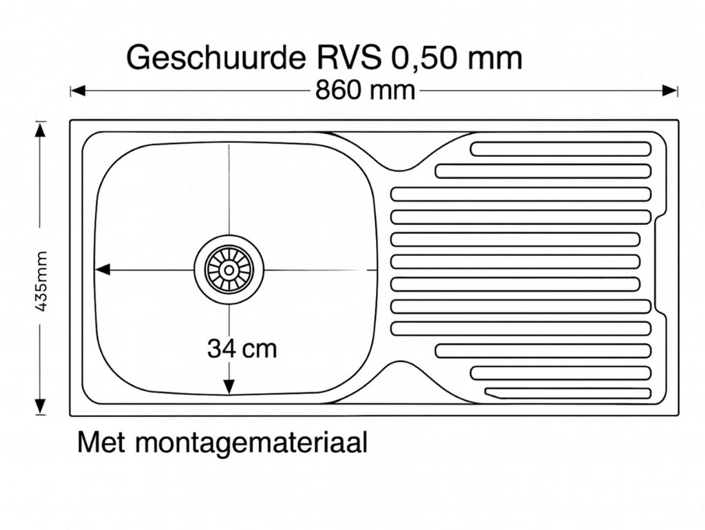 Spoelbak keuken 43,5 x 86 or 76 cm – Met Druiprek – Keuken spoelbak – Links/Rechts Monteerbaar