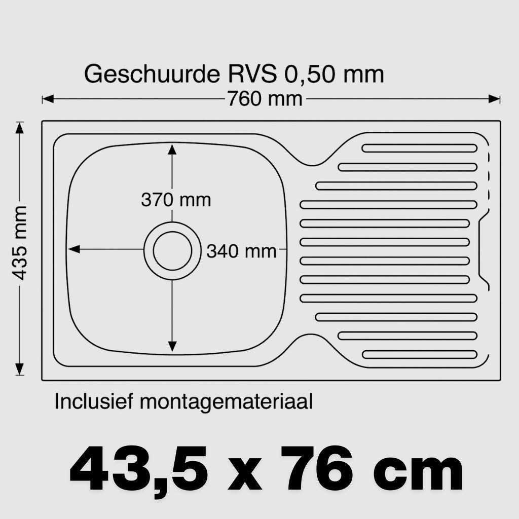 RVS Spoelbak Keuken 86 of 76 x 43,5 cm – Inclusief Montagepakket | SOYSALS®