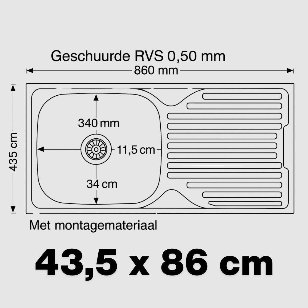 RVS Spoelbak Keuken 86 of 76 x 43,5 cm – Inclusief Montagepakket | SOYSALS®
