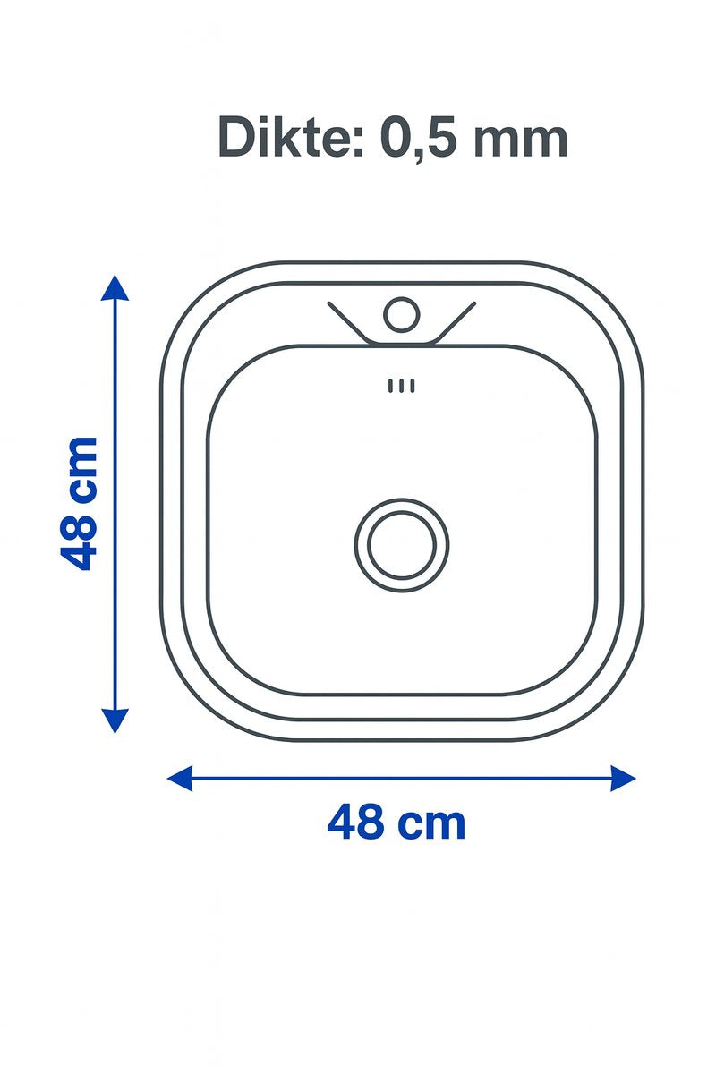 spoelbak keuken RSV 48 x 48 cm – Vierkante Spoelbak – Opbouw / Onderbouw / Inleg – Compleet met Afvoerset RSV 304