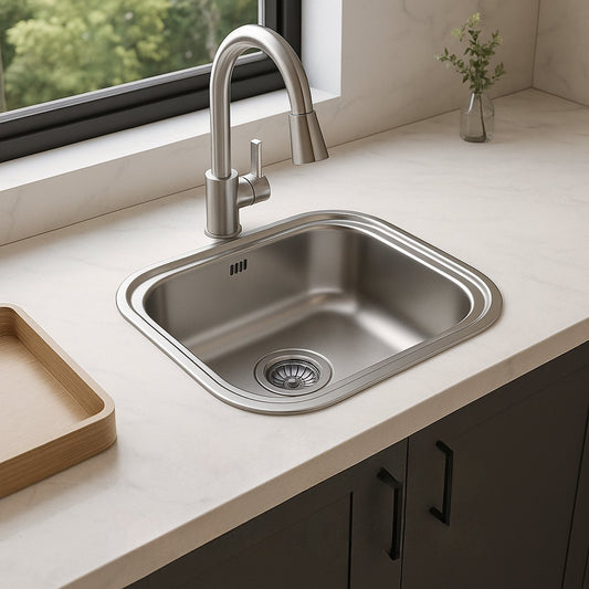 spoelbak keuken RSV 48 x 48 cm – Vierkante Spoelbak – Opbouw / Onderbouw / Inleg – Compleet met Afvoerset RSV 304