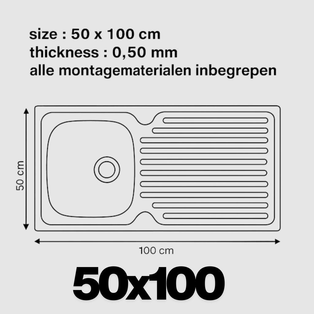 spoelbak keuken 100x50 cm RVS – Inclusief Montagepakket