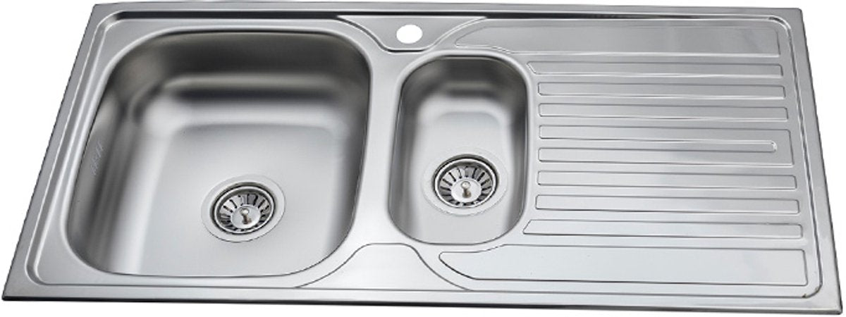 Spoelbak keuken RVS 50x100 cm – 1,5 Bak – Eenvoudige Montage – Inclusief Alle Montage-Accessoires