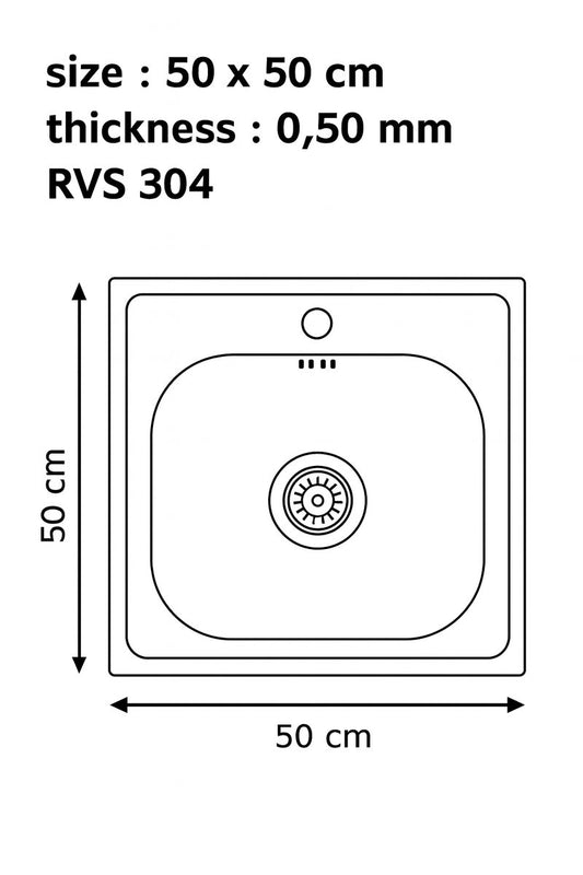 spoelbak keuken RVS 50x50 cm – Inclusief Montagepakket – Doe-Het-Zelf – Keuken Wasbak – Eenvoudige Installatie