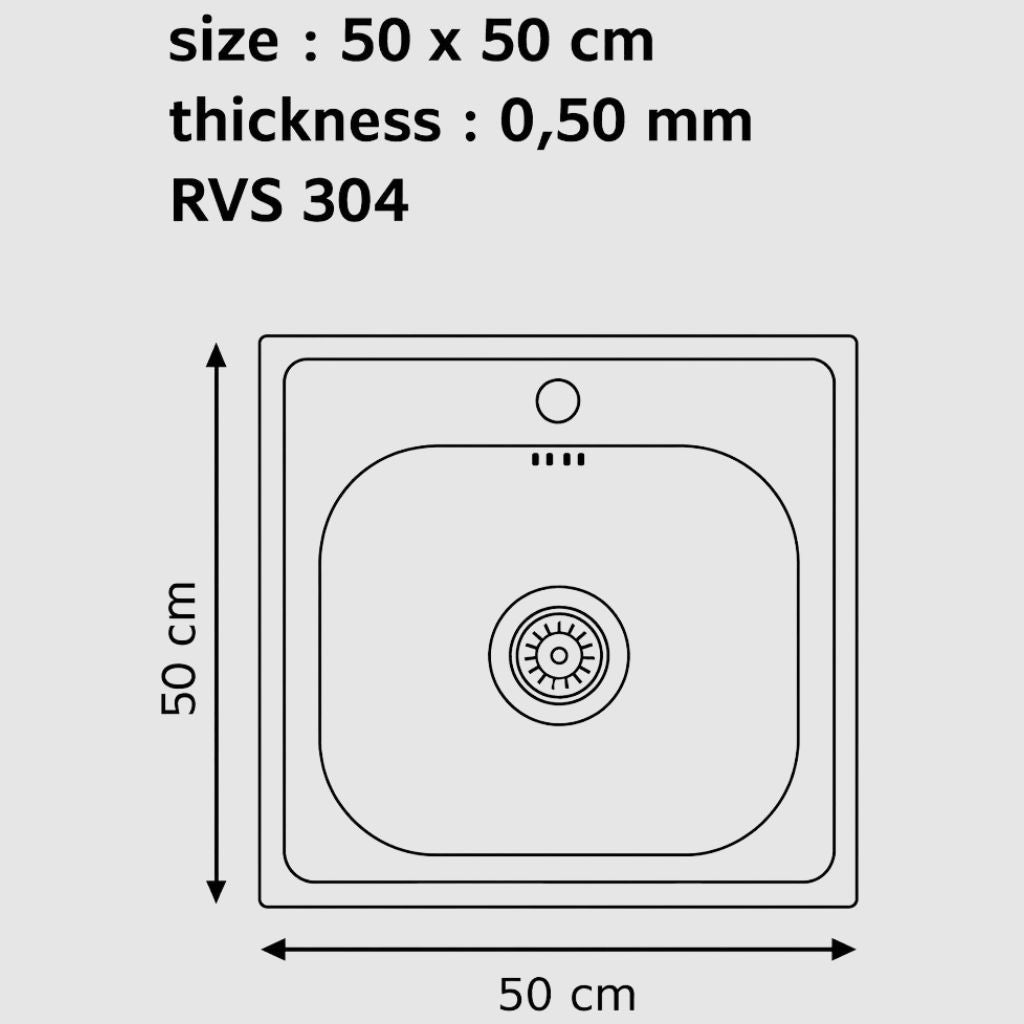 spoelbak keuken 50 x 50 cm RVS – Inclusief Montagepakket